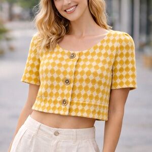Leifsdottir Mustard Yellow Plaid Crop Top